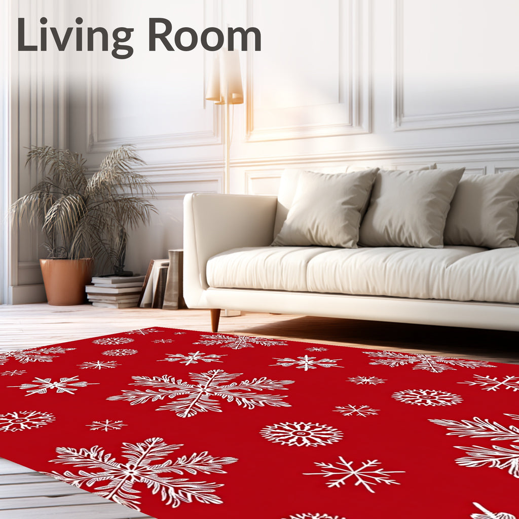 Festive Red White Snowflake Scatter Rug