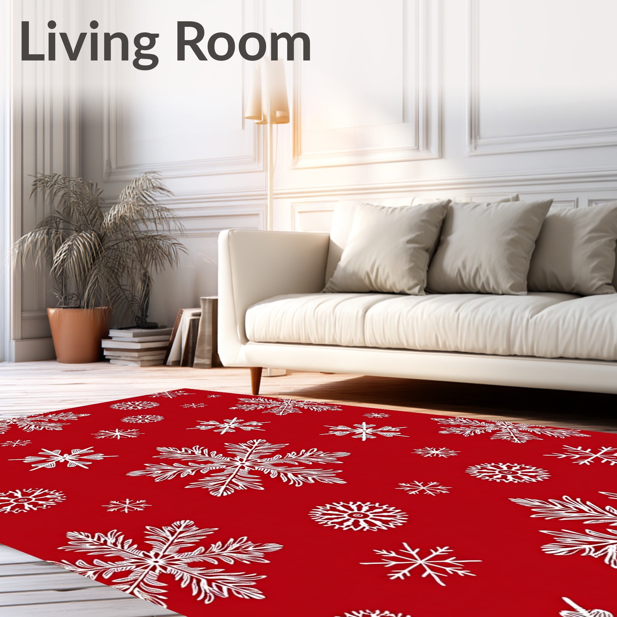 Festive Red White Snowflake Scatter Rug