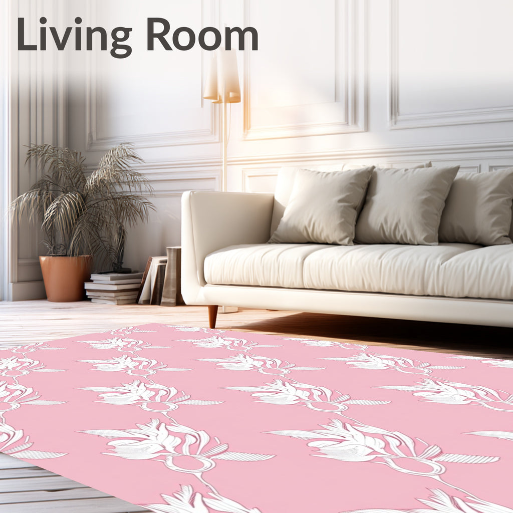 Soft Pink White Floral Branch Rug