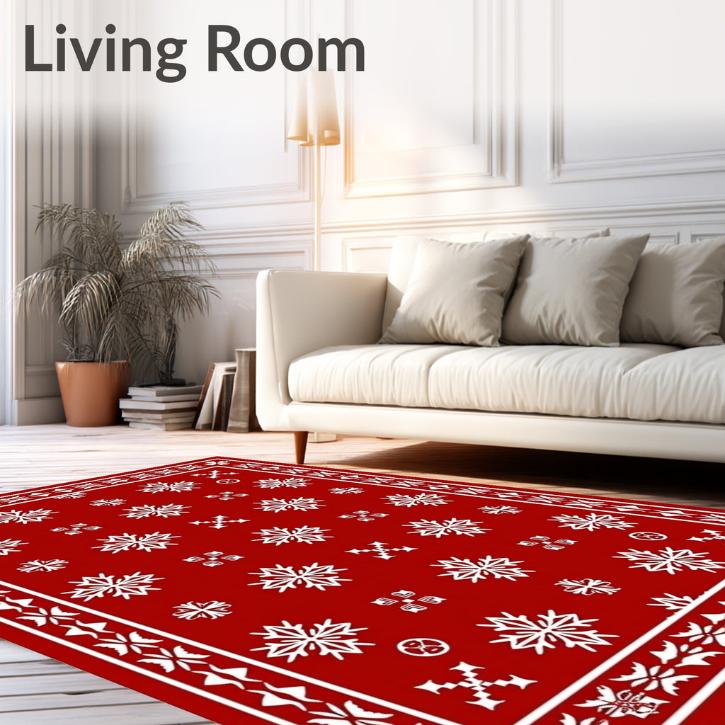 Crimson White Snowflake Garden Rug