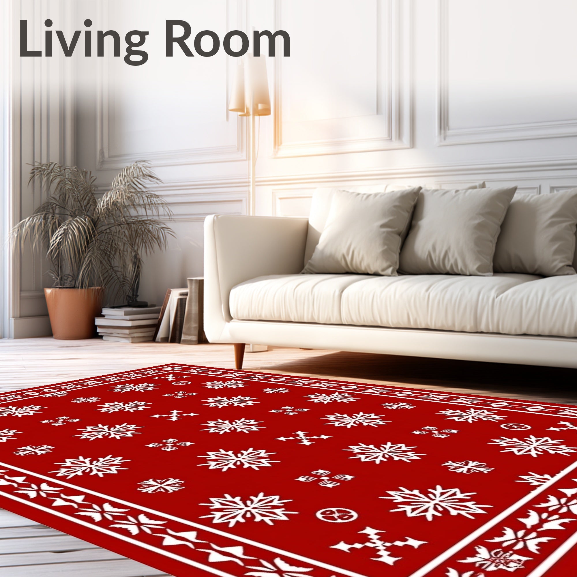 Crimson White Snowflake Garden Rug