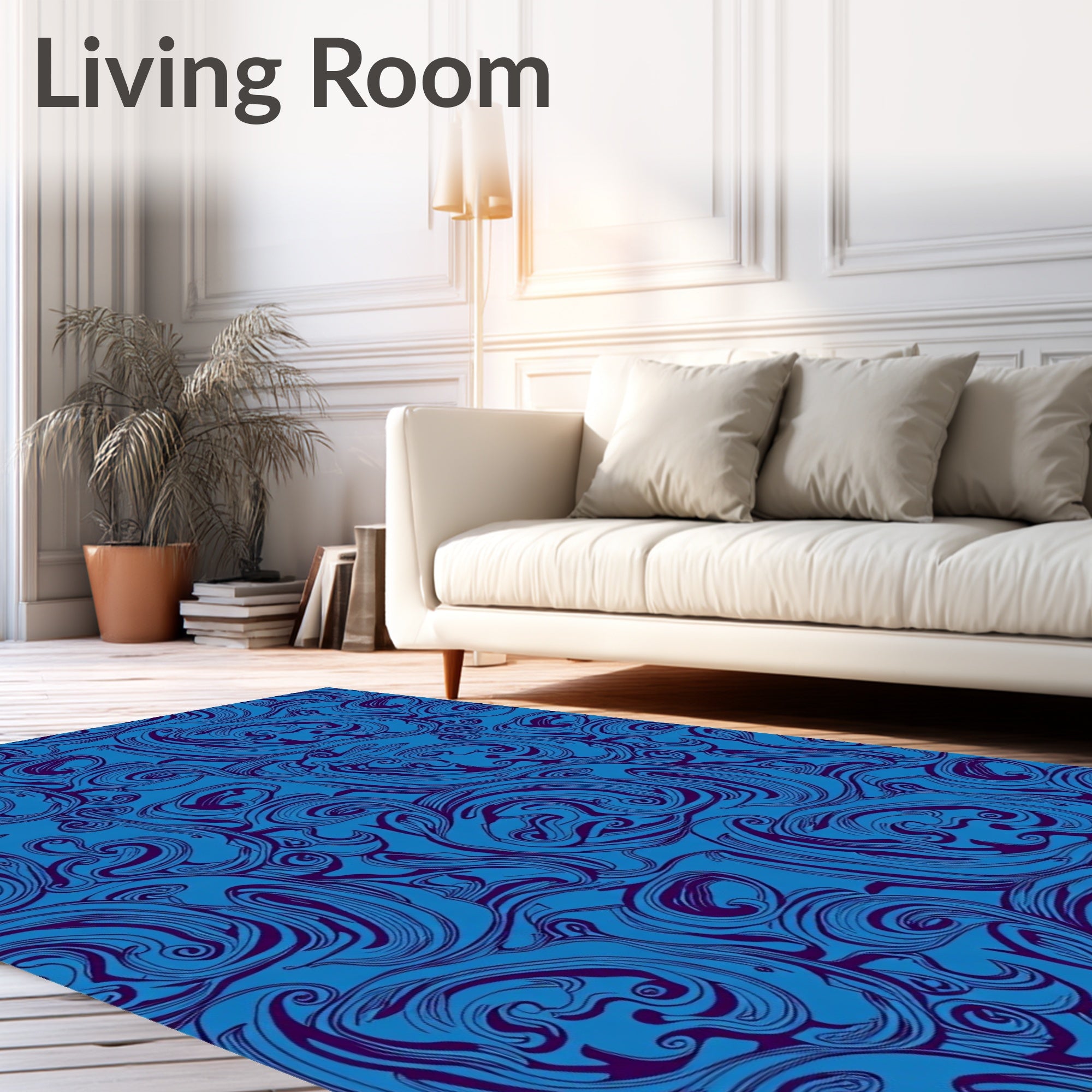 Deep Blue Swirling Organic Lines Rug