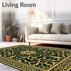Ornate Gold Floral Medallion Emerald Rug