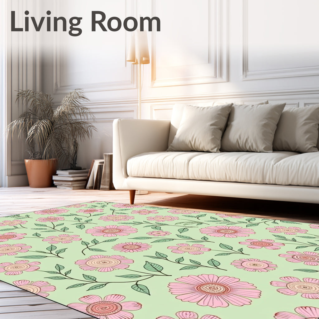 Whimsical Pink Floral Garden Sprigs Rug