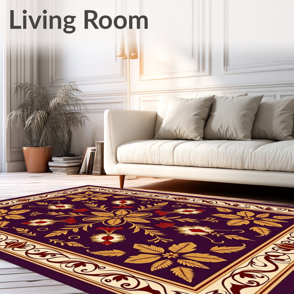 Rich Plum Floral Medallion Motif Rug