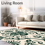 Dark Green Damask Floral Medallion Rug