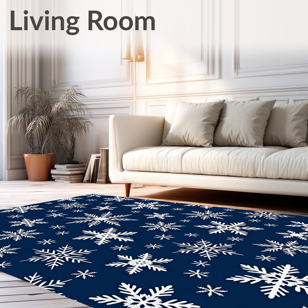 White Snowflakes On Navy Background Rug