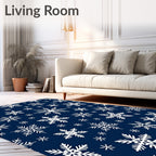 White Snowflakes On Navy Background Rug