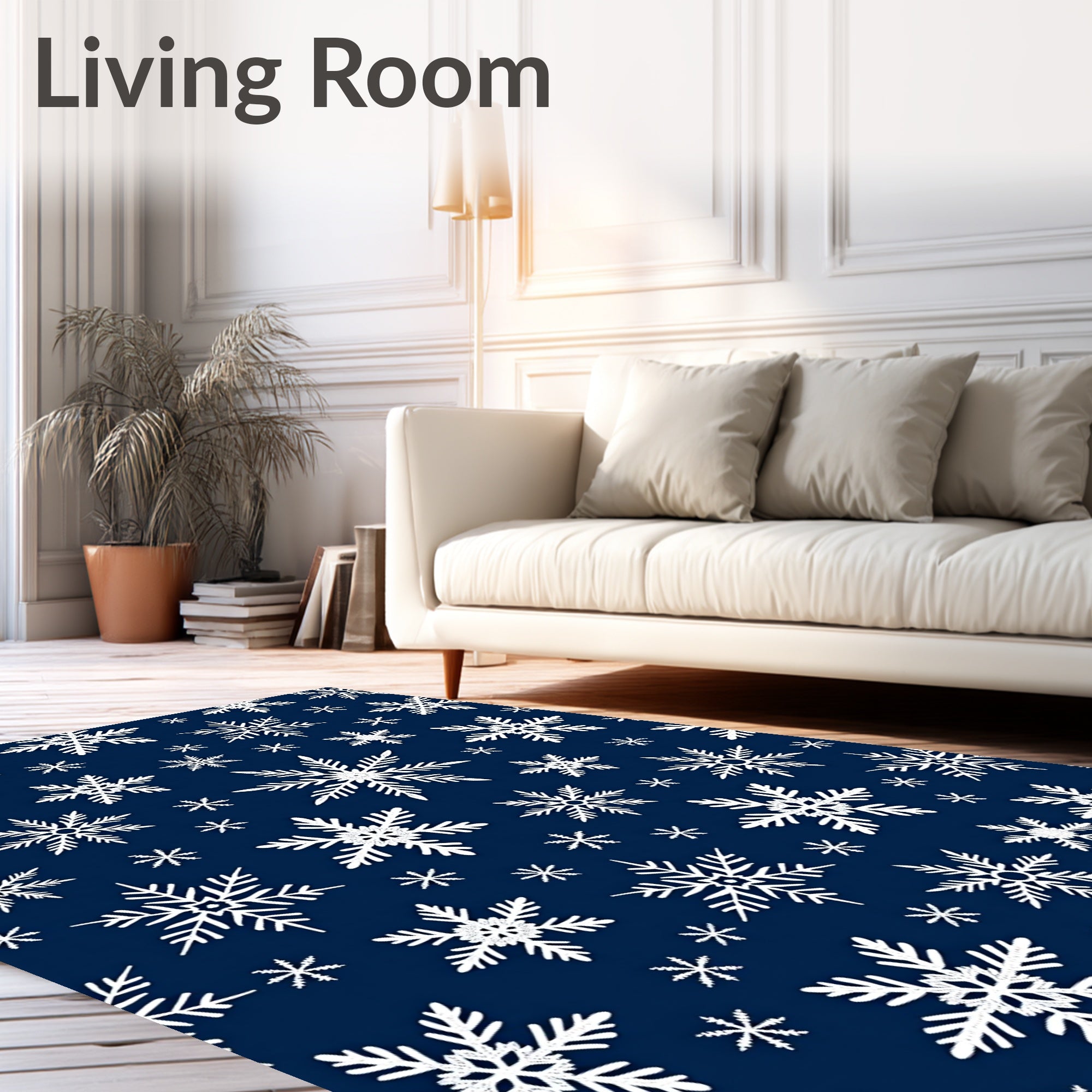 White Snowflakes On Navy Background Rug