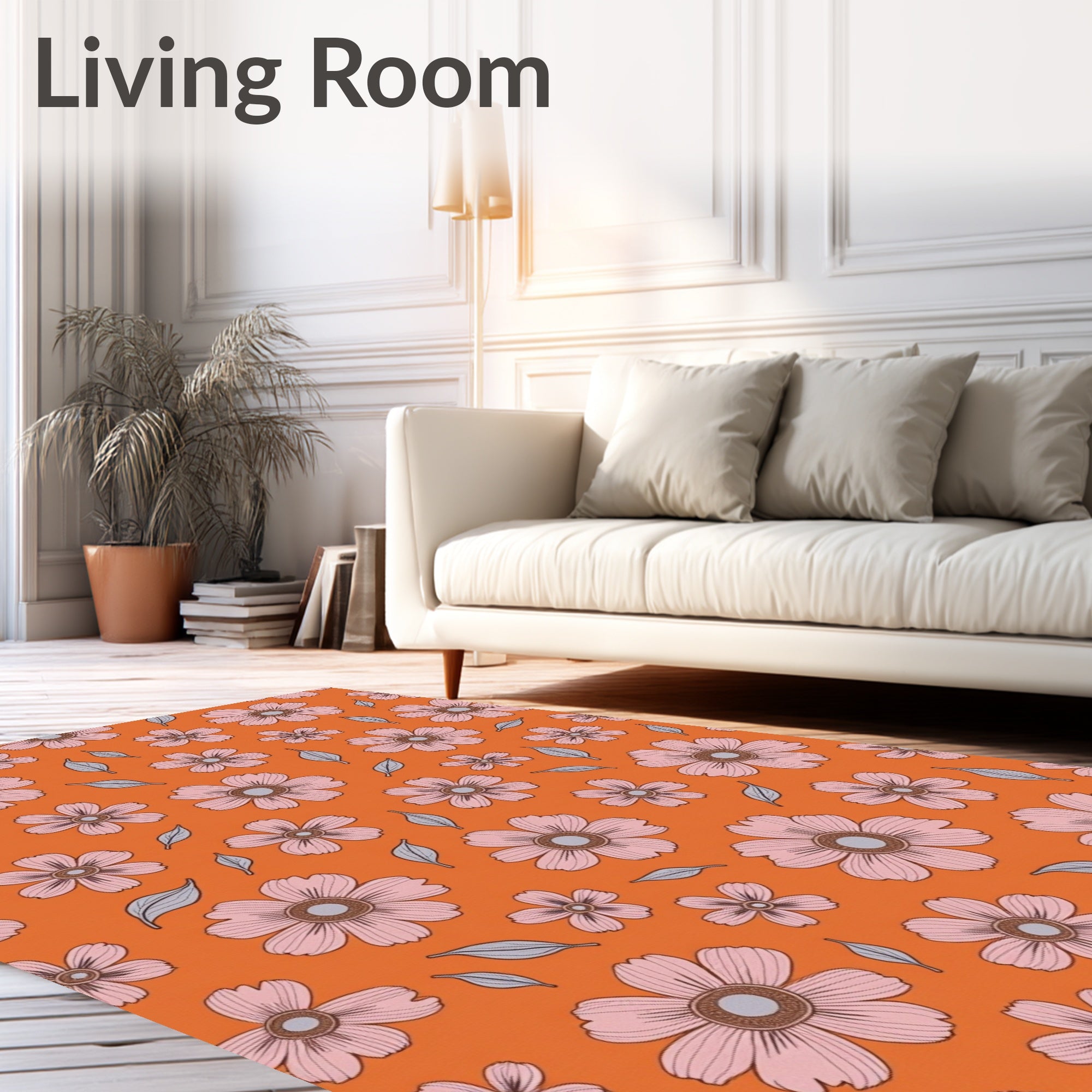 Retro Pink Orange Floral Burst Rug