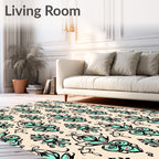 Soft Teal and Black Floral Motif Rug
