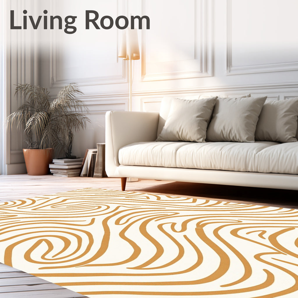 Golden Abstract Swirl Composition Rug