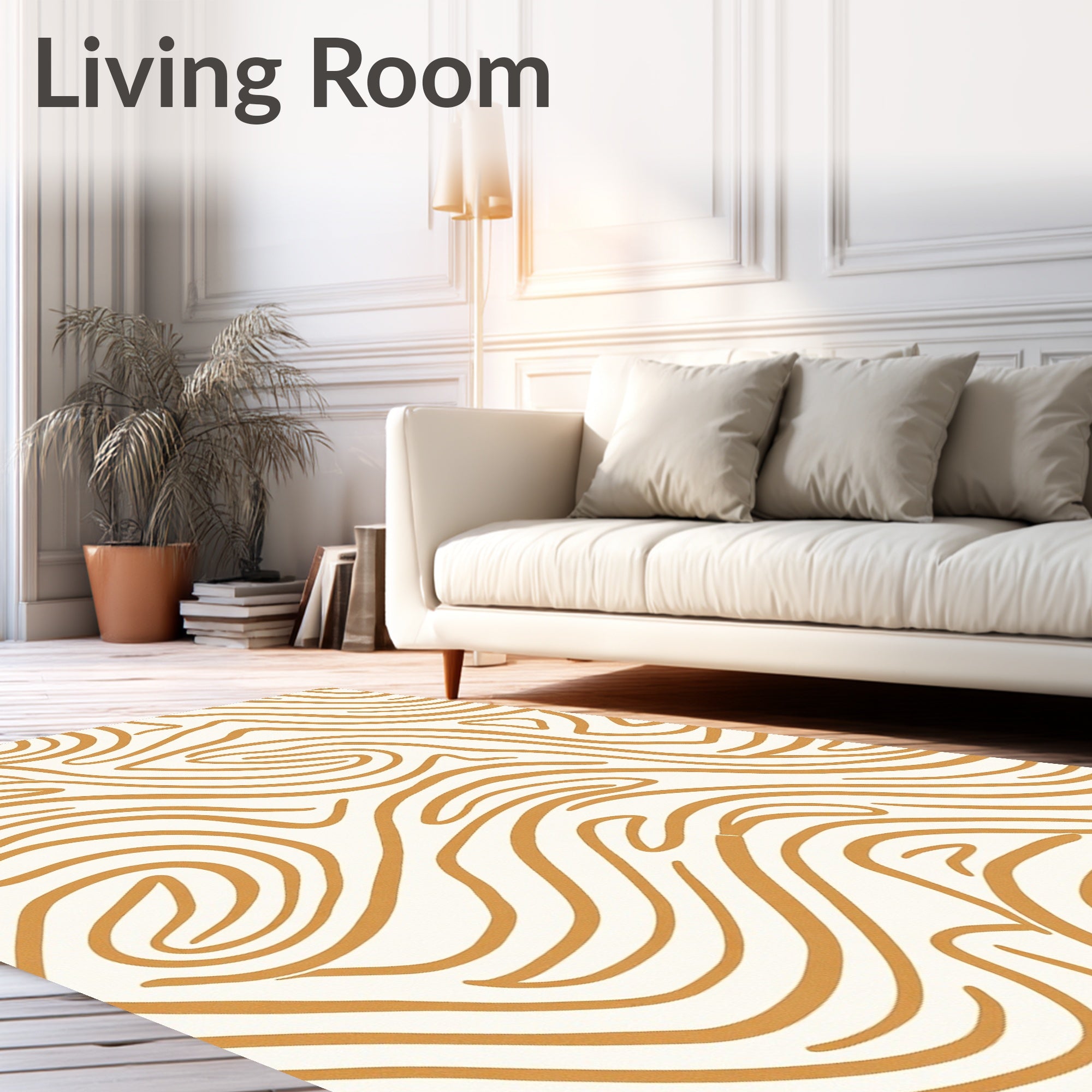 Golden Abstract Swirl Composition Rug