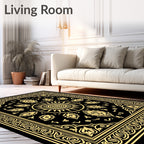 Golden Black Sun Medallion Border Rug
