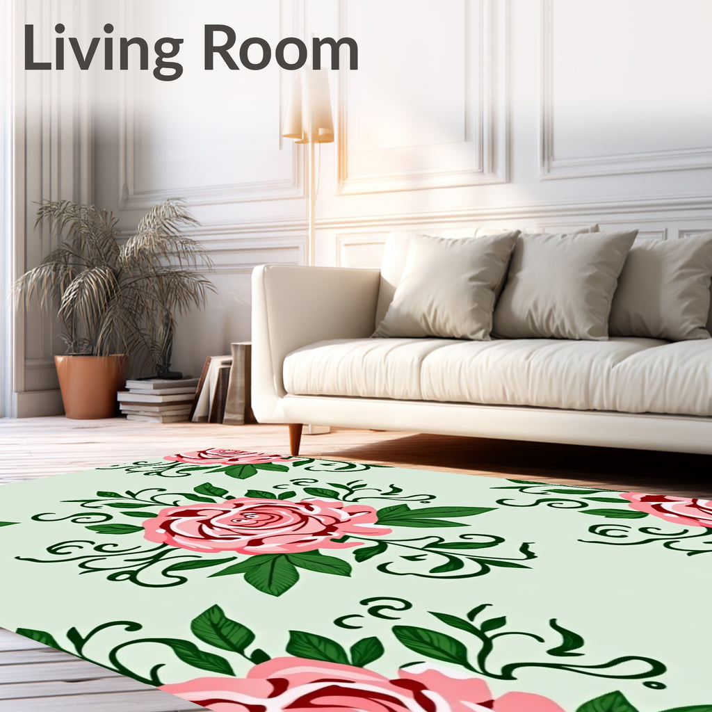 Vintage Pink Rose Floral Scroll Rug