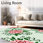 Vintage Pink Rose Floral Scroll Rug