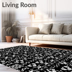 Bold Black White Intricate Floral Scroll Rug