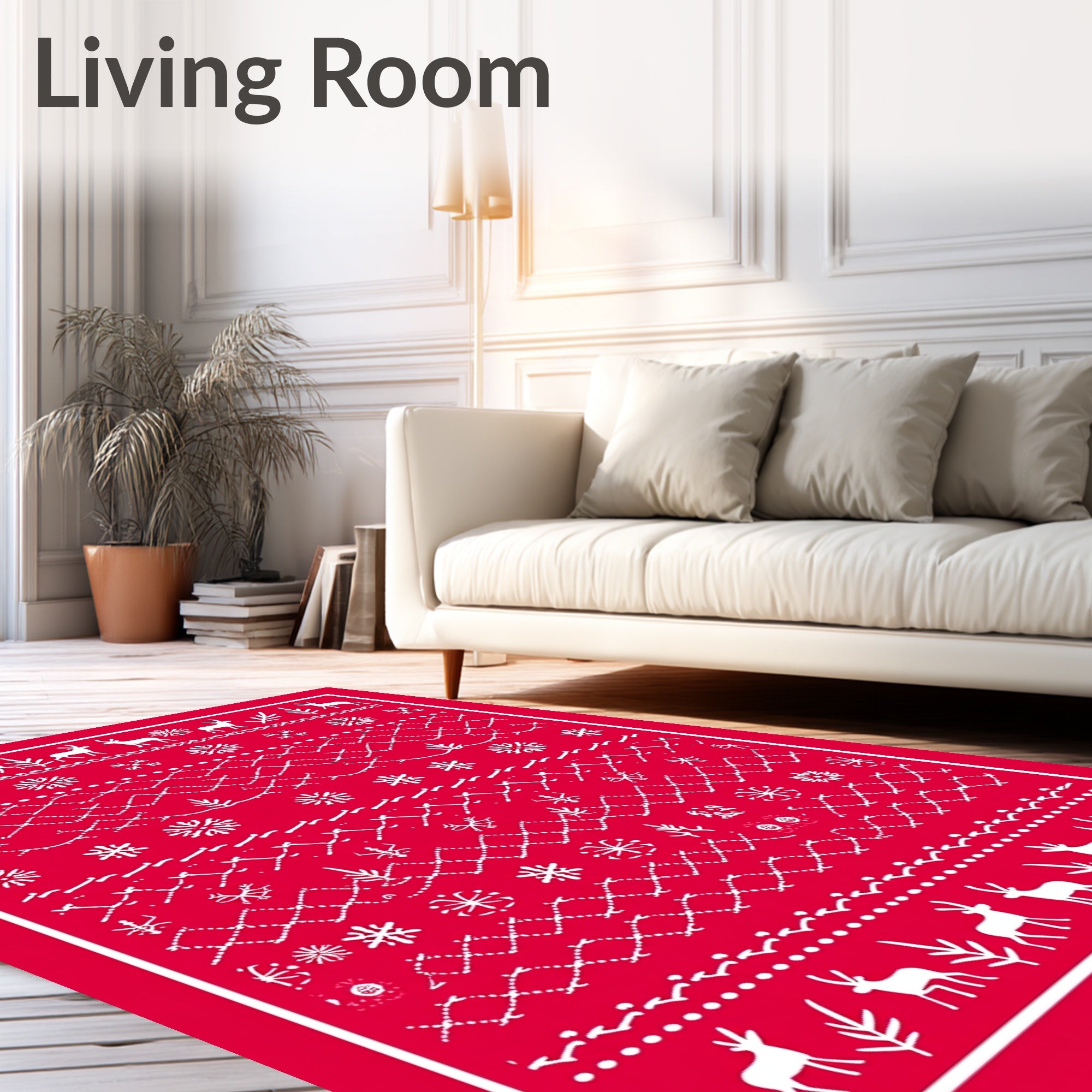 Rustic Red Reindeer Snowflake Garland Rug