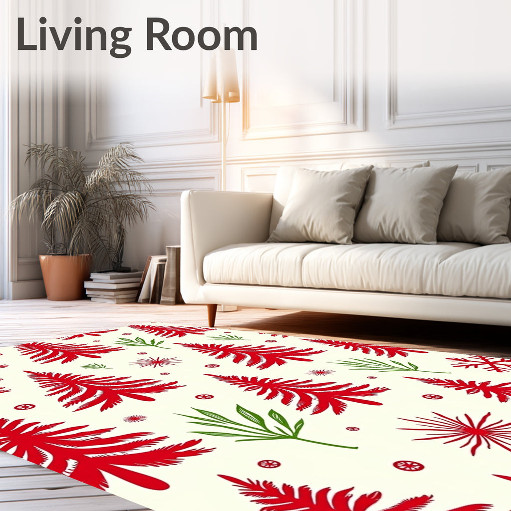 Classic Red Fir Trees Snowflakes Rug