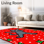 Joyful gray cat red star background Rug