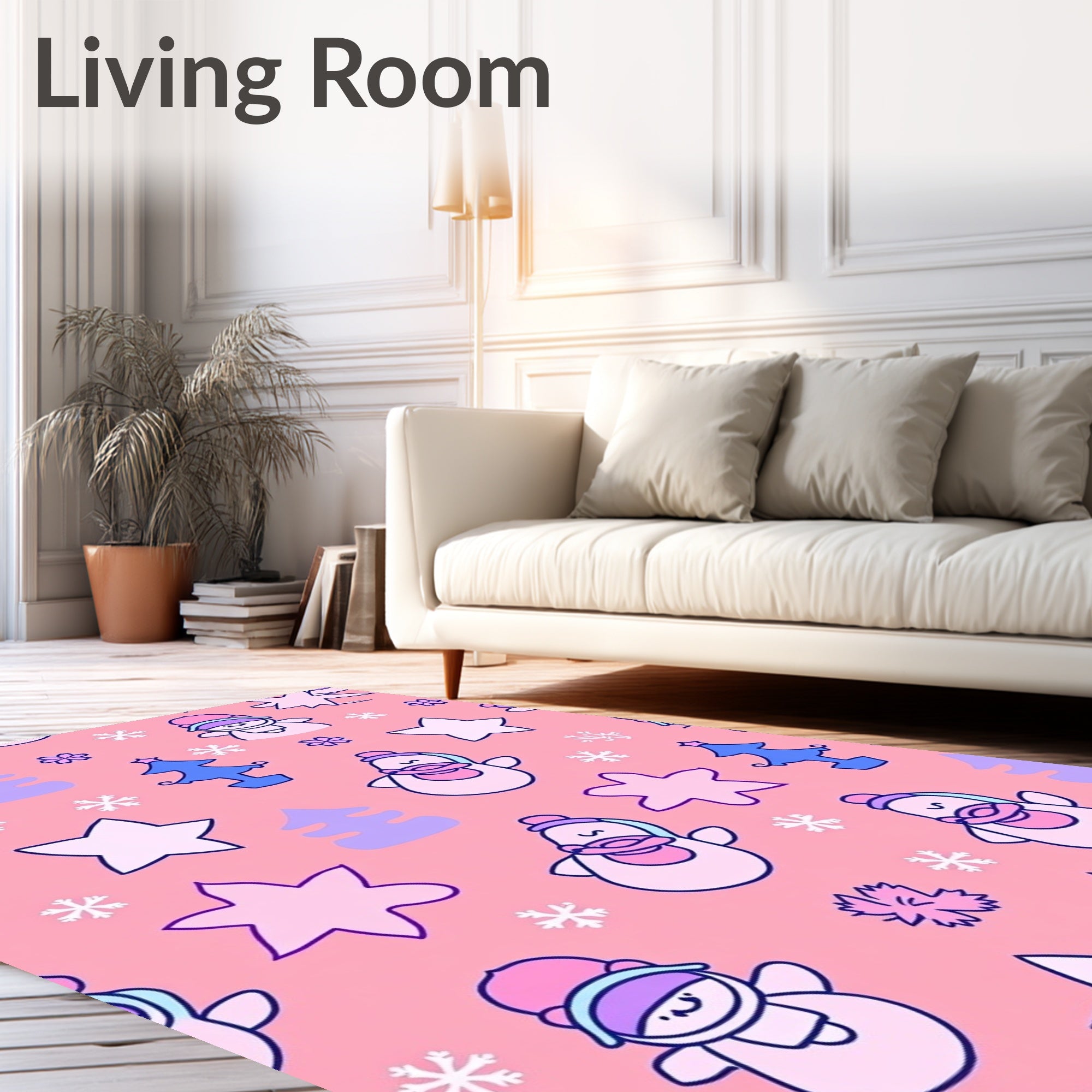 Cute Snowman Penguin Christmas Trees Stars Rug