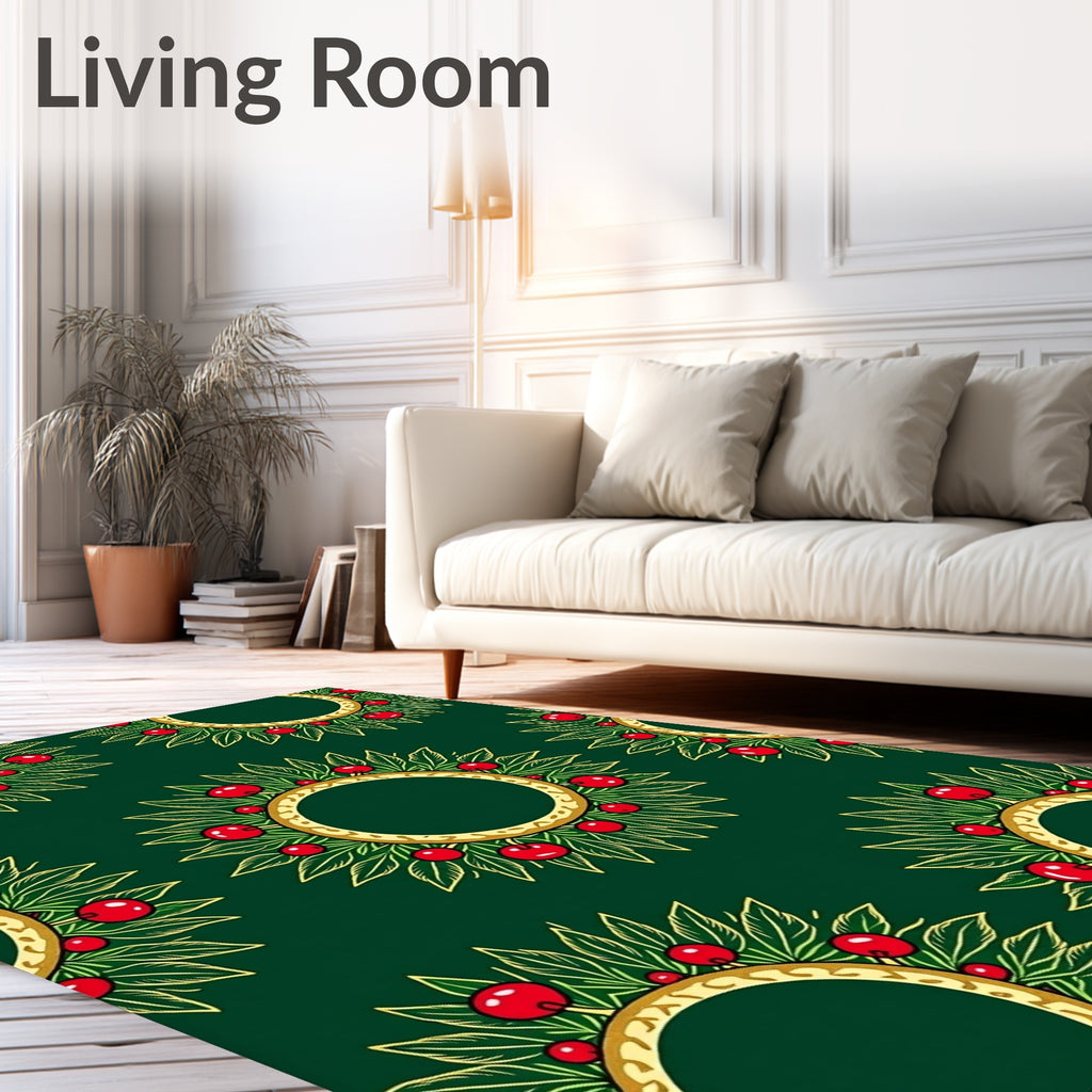 Gold Red Cherry Leaf Wreath Rug