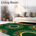 Gold Red Cherry Leaf Wreath Rug