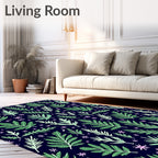Forest Green Leafy Vines Pink Blooms Rug