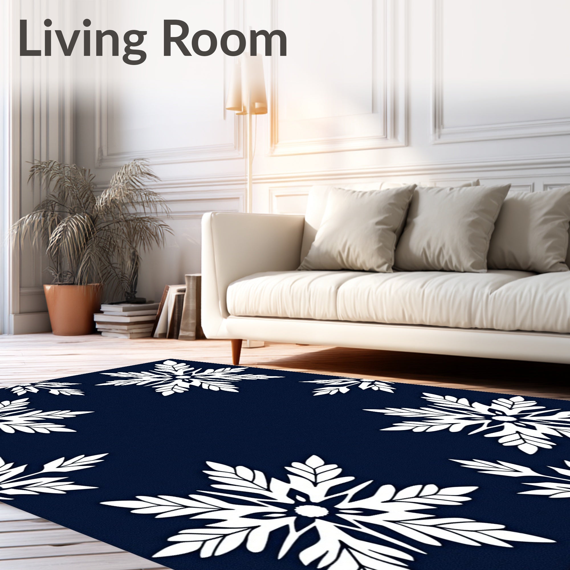 Chic Navy White Snowflake Frame Rug