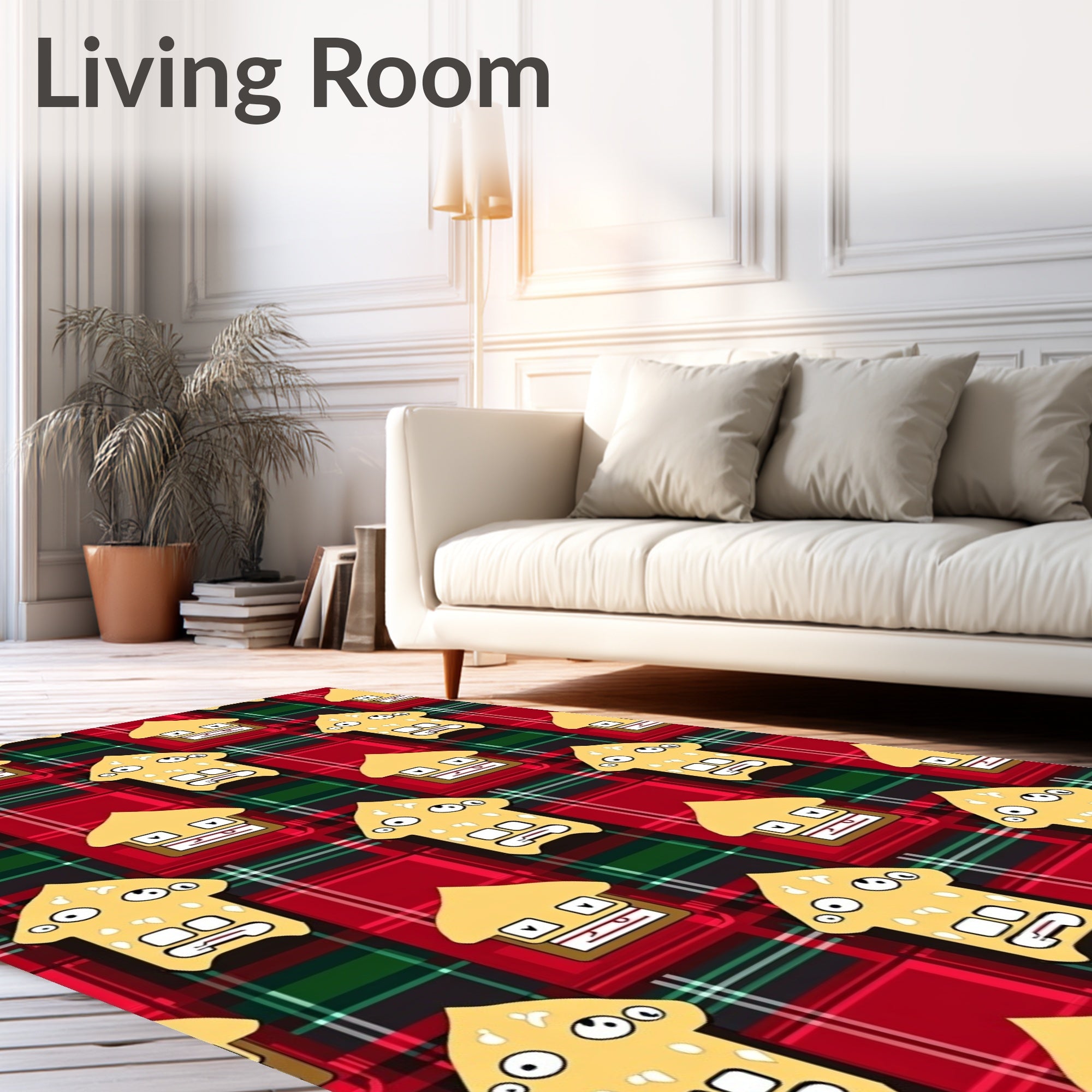 Whimsical Yellow Monster Tartan Rug