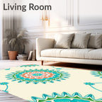 Coral Teal Sunburst Mandala Rug
