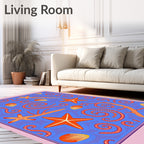 Orange Starfish Shells Swirls Blue Rug