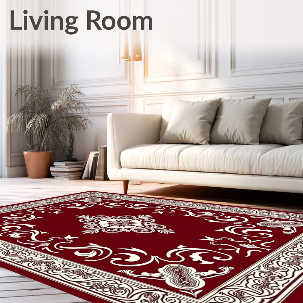 Crimson White Vintage Floral Medallion Rug
