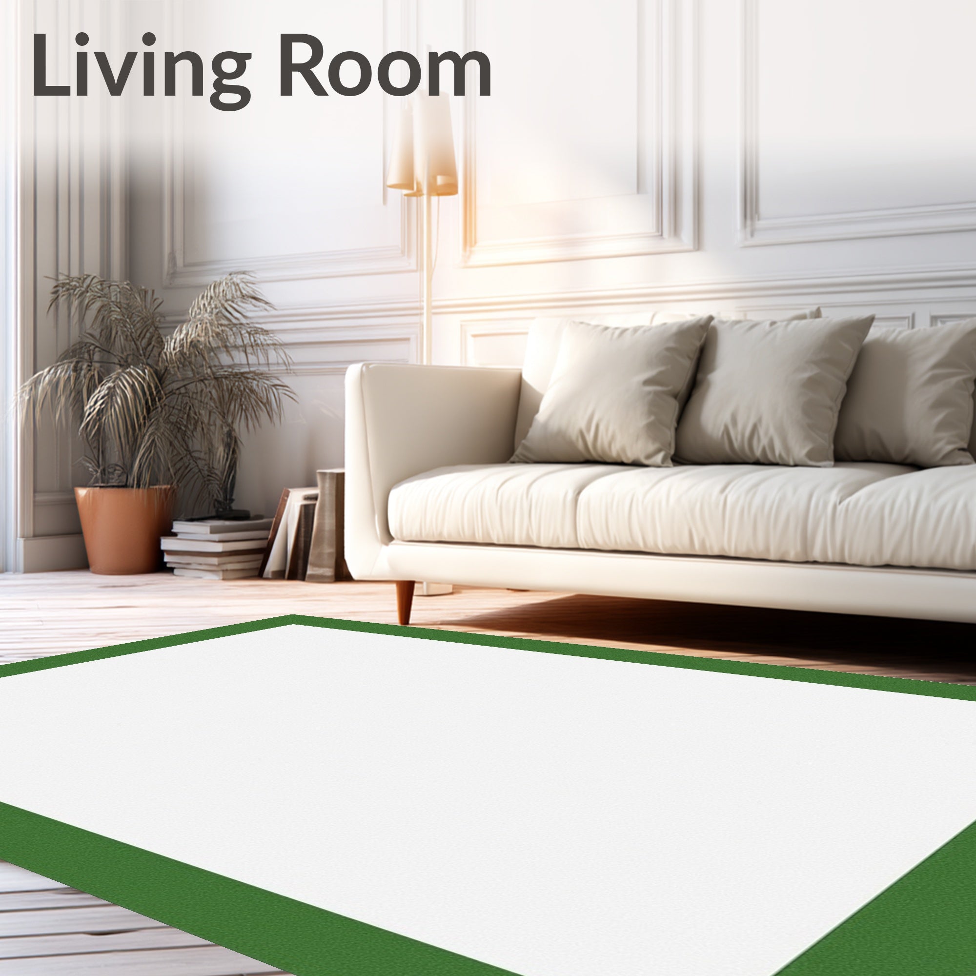 Simple Emerald Border White Canvas Rug