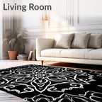 Ornate White Black Mandala Blossom Rug