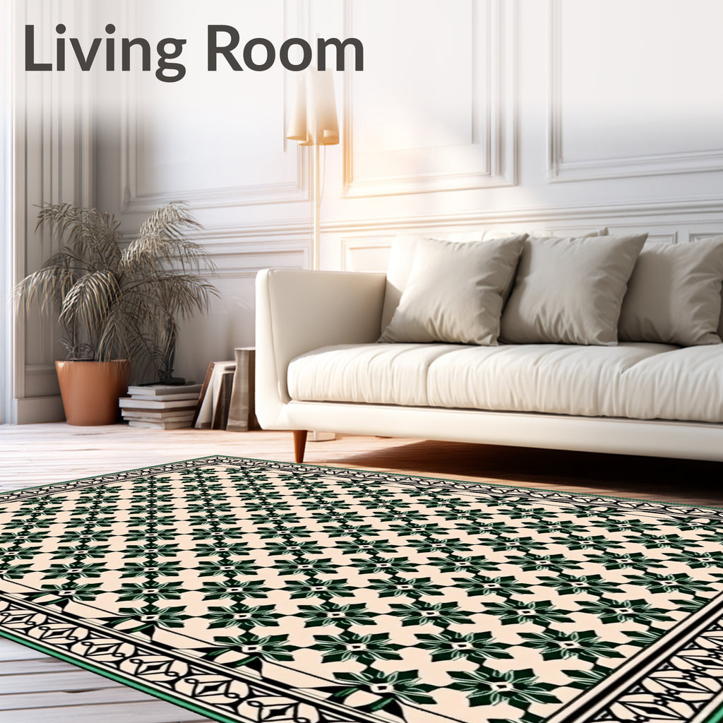 Classic Cream Green Floral Border Rug