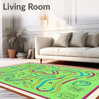Whimsical Green Maze with Vibrant Swirls Rug