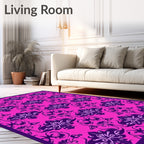 Vibrant Pink Plum Damask Swirl Rug