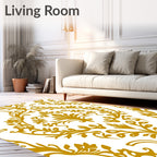 Golden Vintage Floral Damask Swirl Rug