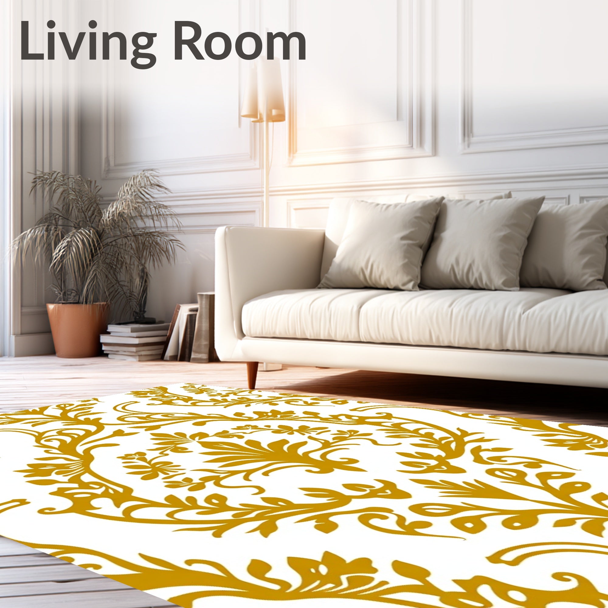 Golden Vintage Floral Damask Swirl Rug