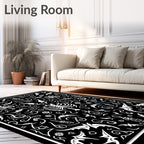 Black White Skeletal Goth Ornate Rug