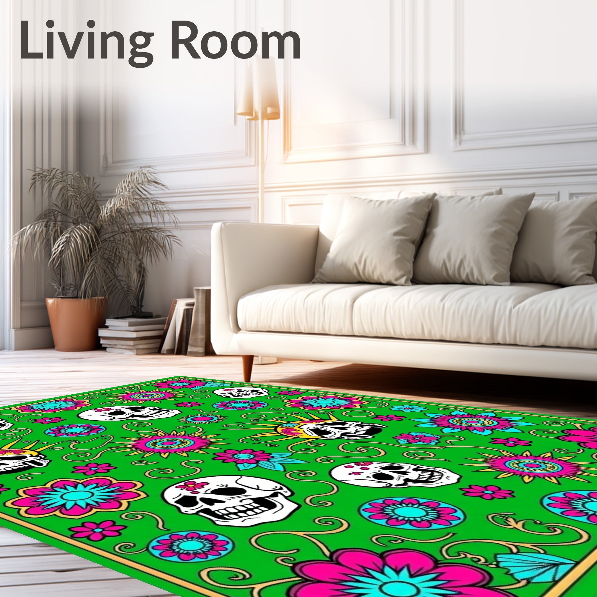 Vibrant Skull Floral Daydream Rug
