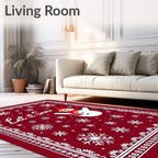 Crimson Snowman Snowflake Border Rug
