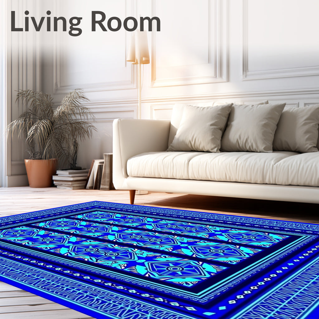 Radiant Blue Geometric Medallion Rug