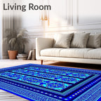 Radiant Blue Geometric Medallion Rug