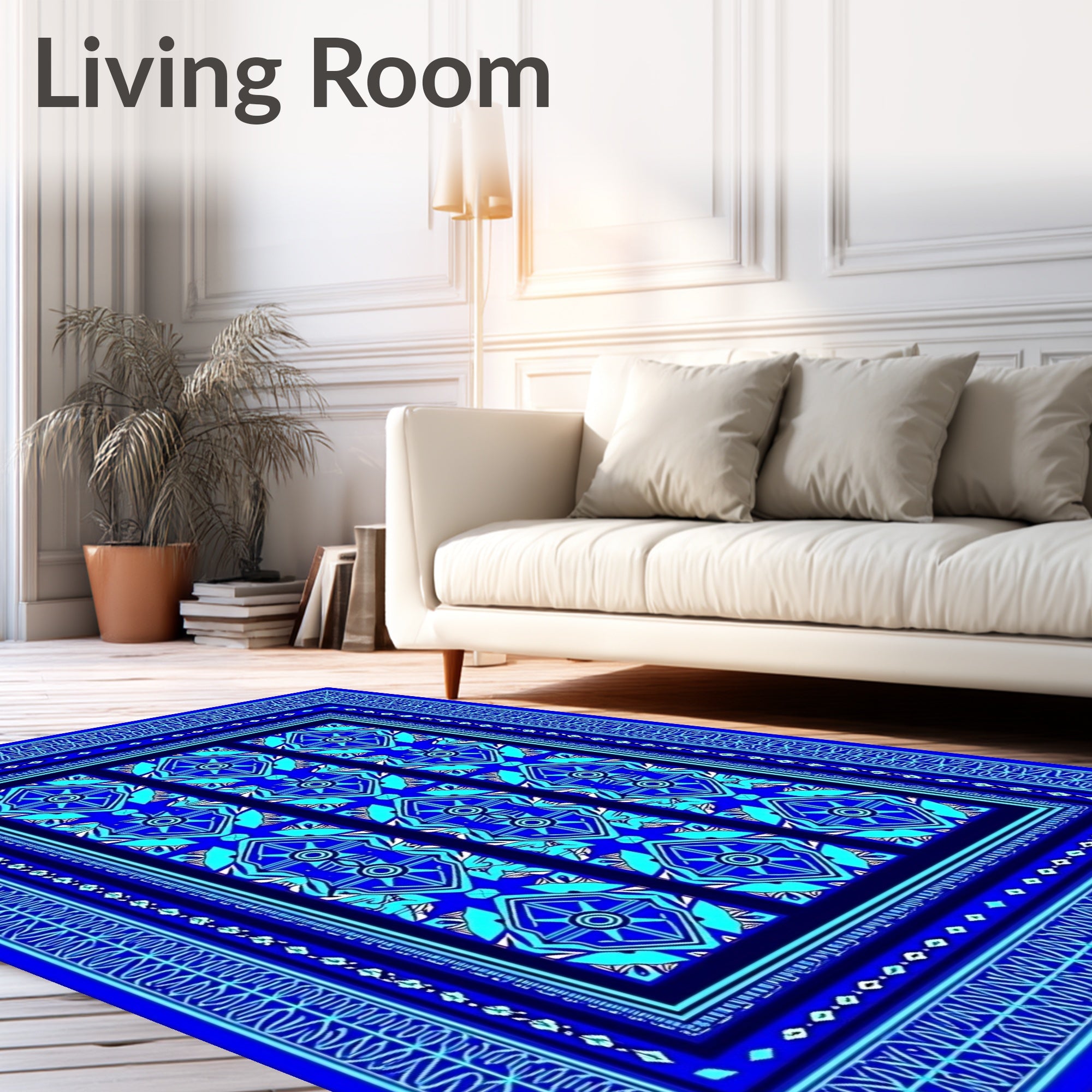 Radiant Blue Geometric Medallion Rug