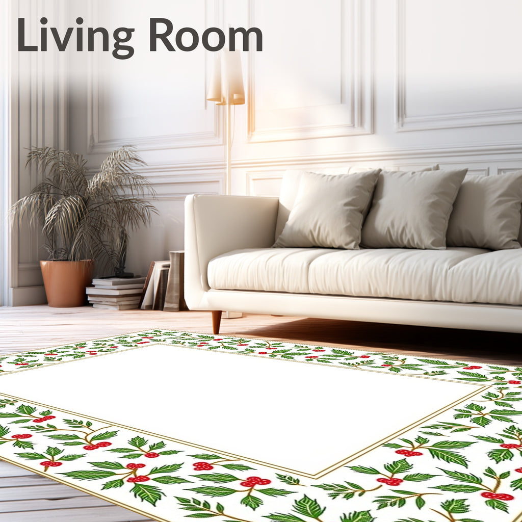 Green Holly Berry Frame Rug