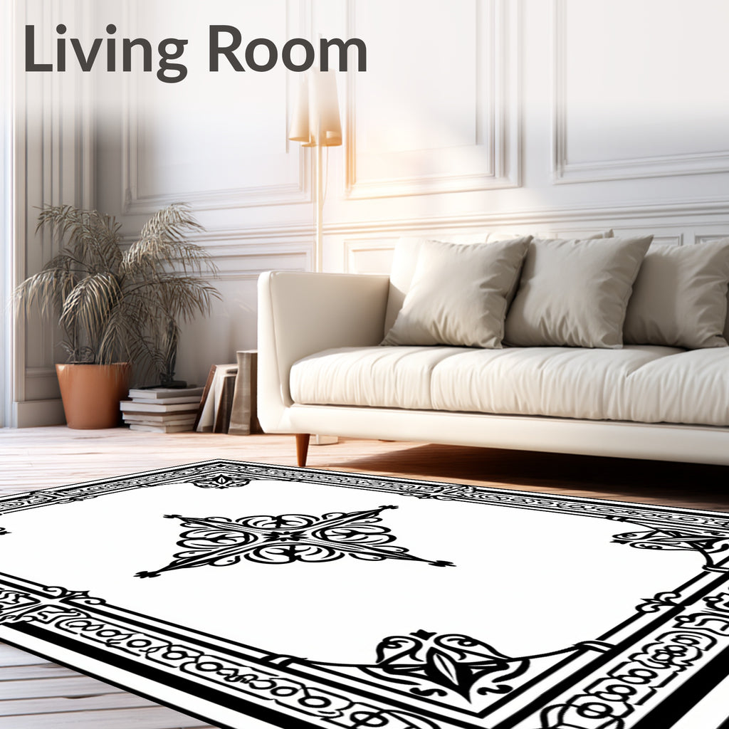Black Ornate Filigree Border Medallion Rug
