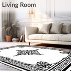 Black Ornate Filigree Border Medallion Rug