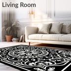 Elegant Black and White Floral Mandala Rug